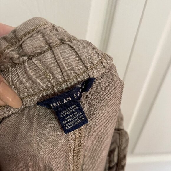 American Eagle Women's Green Linen Viscose Paperbag Flowy High Rise Pants Size 2 - Picture 2 of 8
